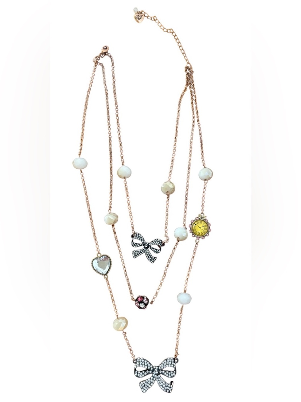 Betsey Johnson Rose Gold-Tone Multi-Strand Bow & Mixed Accent Pendant Necklace